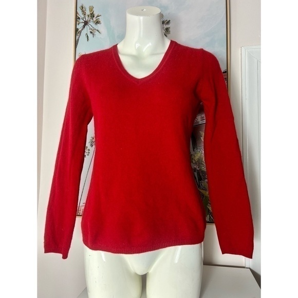 Cashmere by Charter Club Bright Red Soft Pullover Knit V-Neck Sweater Size Small - Picture 1 of 6
